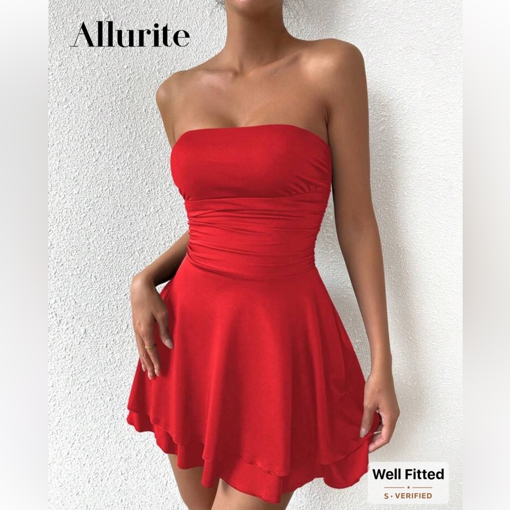 SHEIN Vibrant Red Strapless Dress